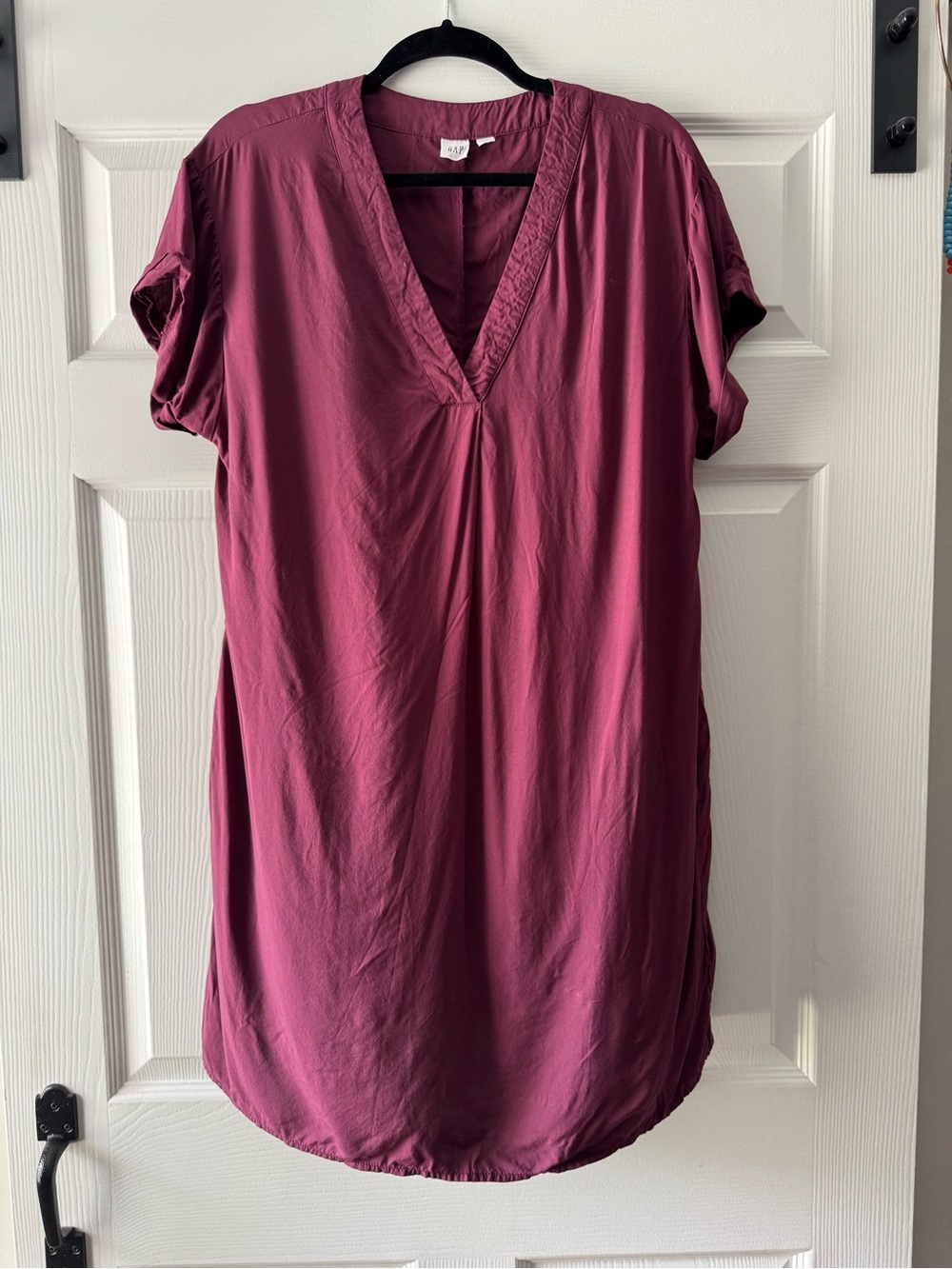 GAP Women’s Burgundy V Neck Tunic Dress Size Large Short Sleeve Shift Casual